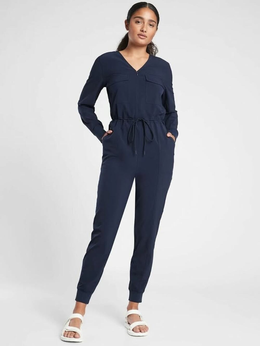 NEW! Athleta Brooklyn Jumpsuit in Navy Blue - Long Sleeve Jogger Pants - Travel